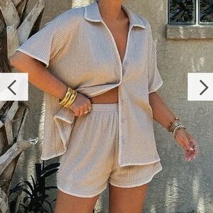 Eden Knit Top and Shorts Set - Taupe